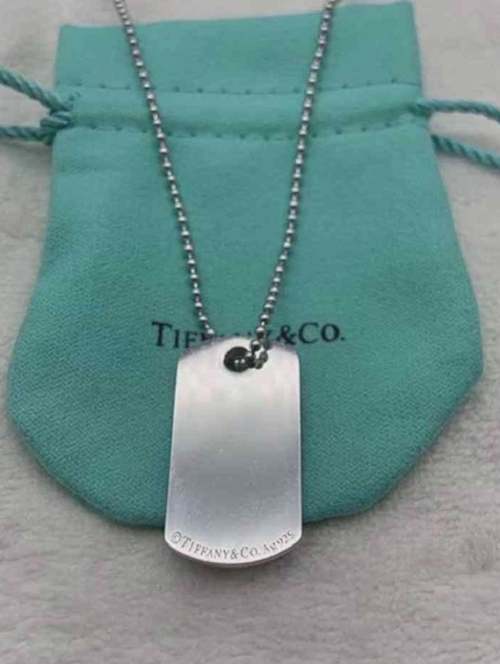 Tiffany & Co. Sterling Silver Dog Tag Pendant Necklace - Turquoise Pouch - Picture 2 of 9